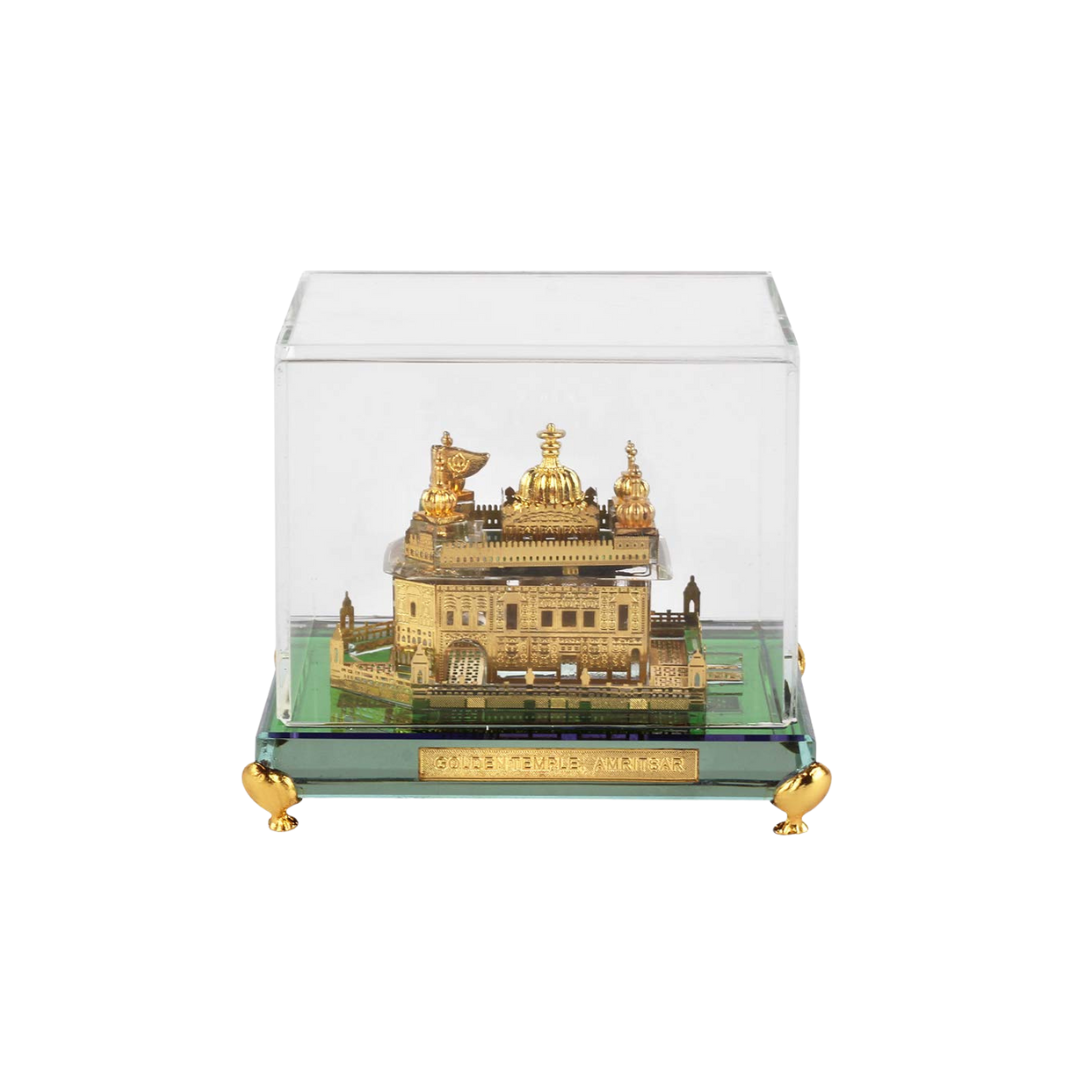 24K Gold Plated Golden Temple Square Crystal Showpiece (14 × 8.89 × 8.89 cm)
