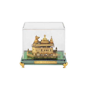 24K Gold Plated Golden Temple Square Crystal Showpiece (14 × 8.89 × 8.89 cm)