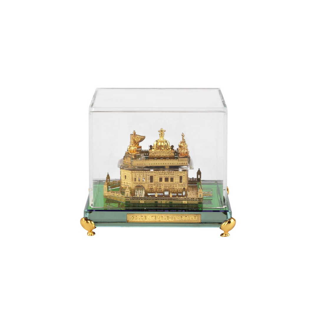 24K Gold Plated Golden Temple Square Crystal Showpiece With Led Light (Small )