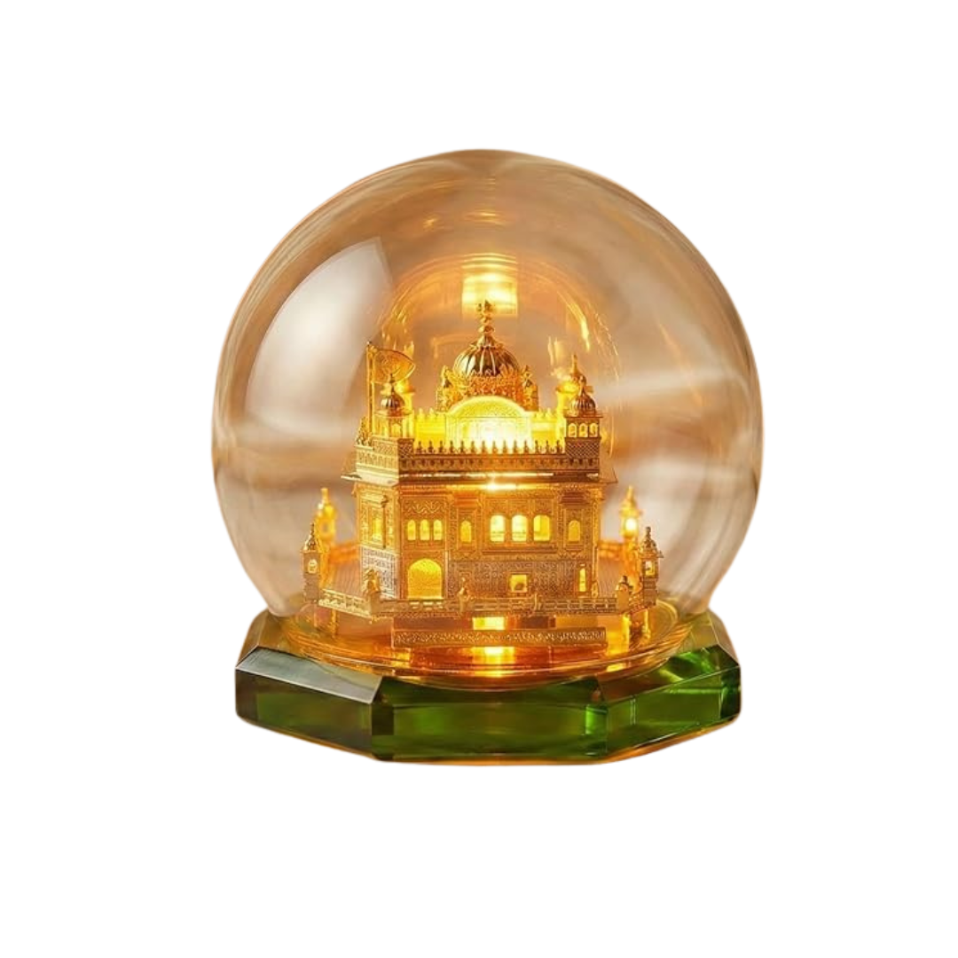 24K Gold Plated Golden Temple Crystal Dome Showpiece ( With Led Light Big)