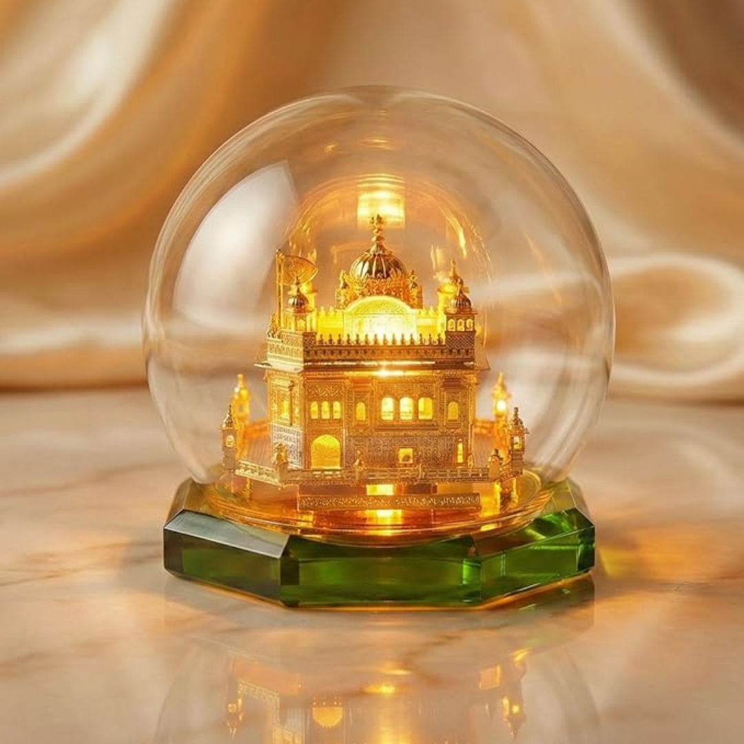 24K Gold Plated Golden Temple Crystal Dome Showpiece ( With Led Light Small)