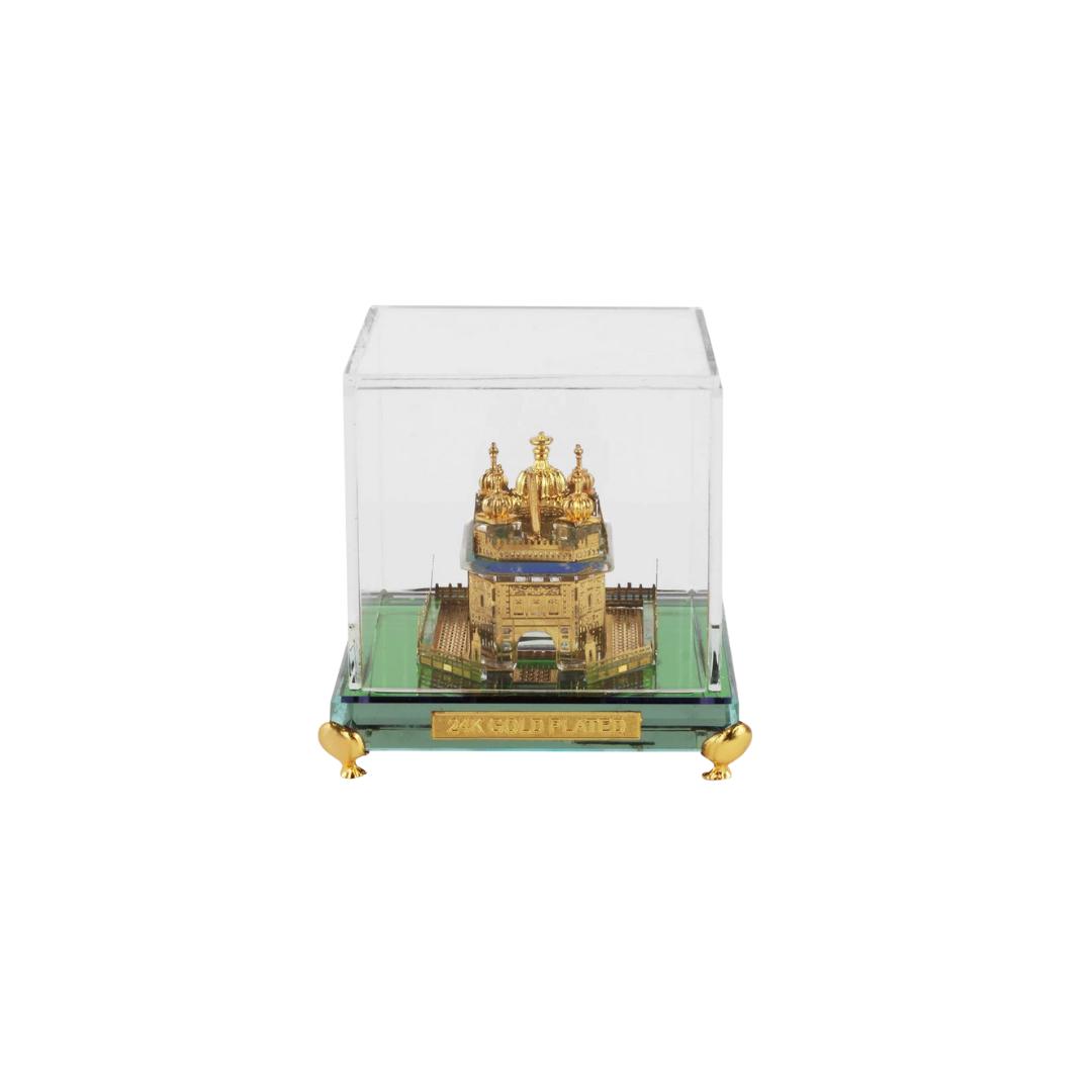 24K Gold Plated Golden Temple Square Crystal Showpiece (Small )