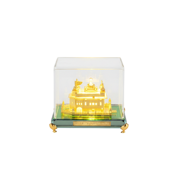 24K Gold Plated Golden Temple Square Crystal Showpiece With Led Light (Small )