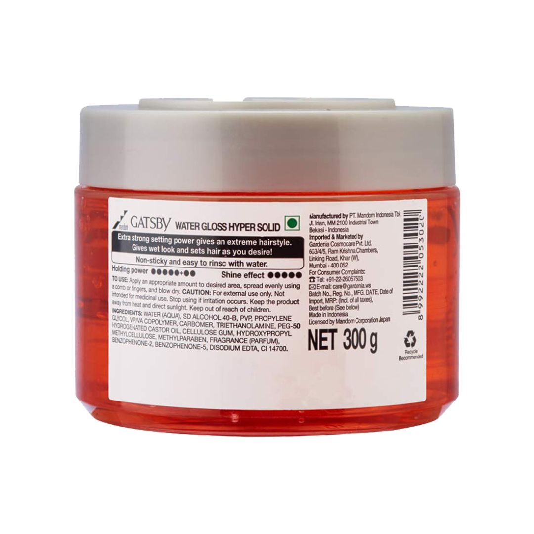 Gats by Water Gloss - Hyper Solid, Wet Look, Shine Effect, Long Lasting Hold, Non Sticky, Easy Wash Off, Holding Level 7, 300gm