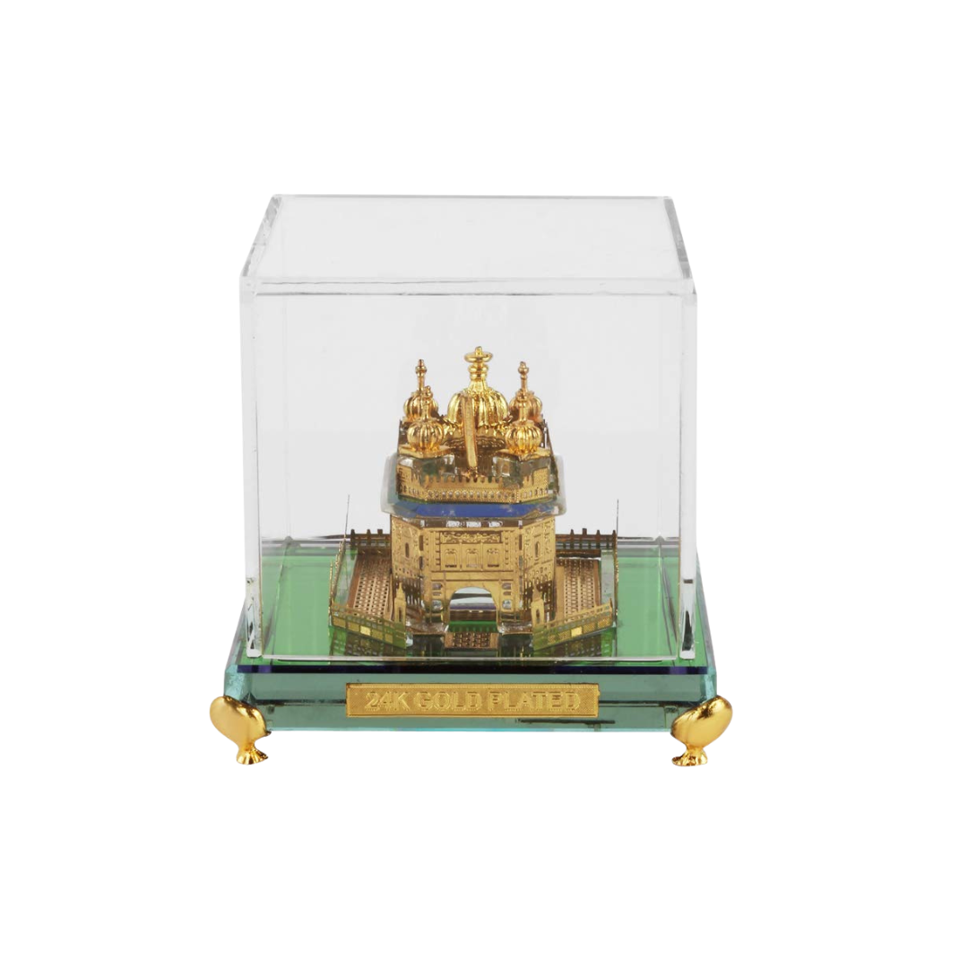 24K Gold Plated Golden Temple Square Crystal Showpiece (14 × 8.89 × 8.89 cm)
