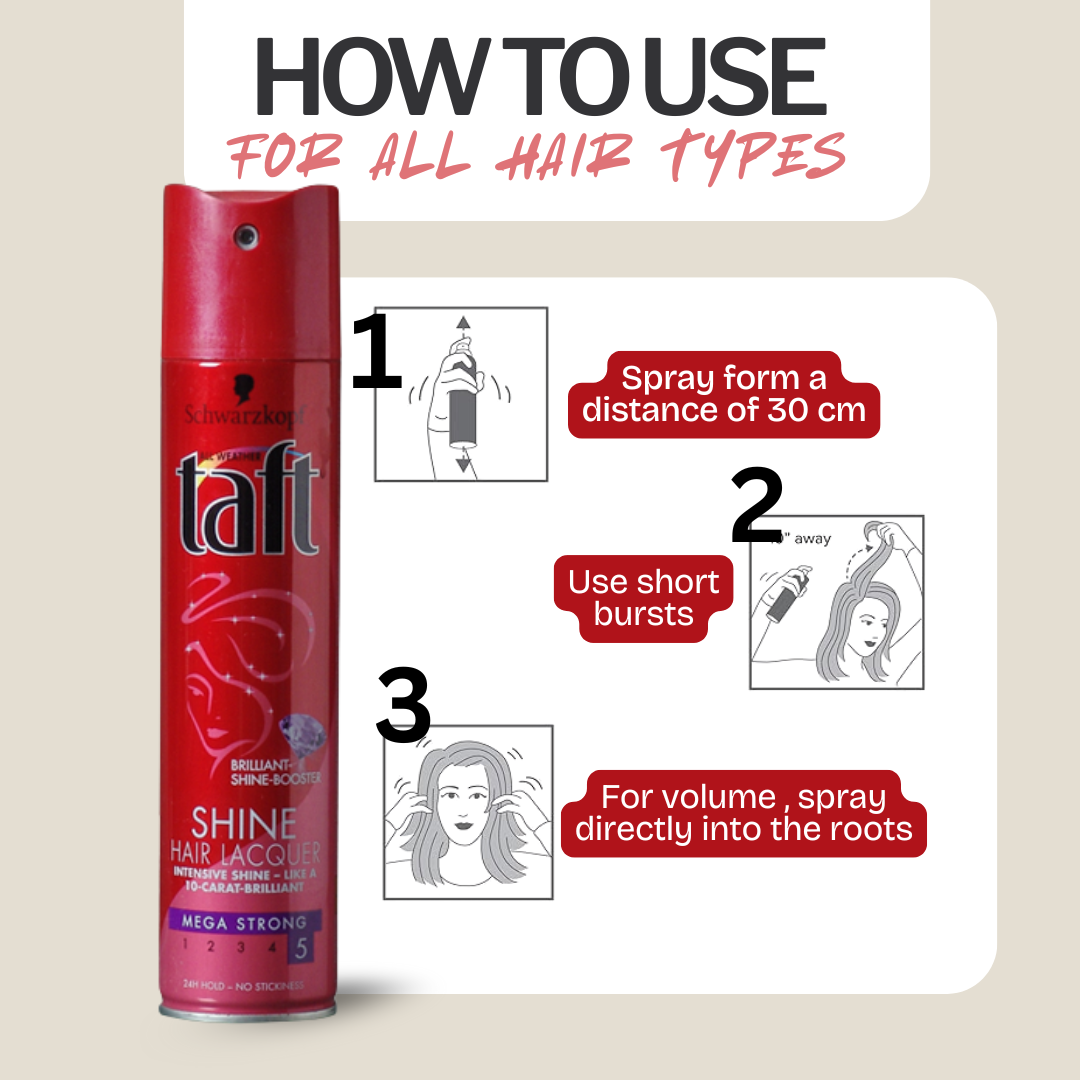 Schwarzkopf Taft Shine Hair Lacquer Mega Strong 5, Red (250ml)