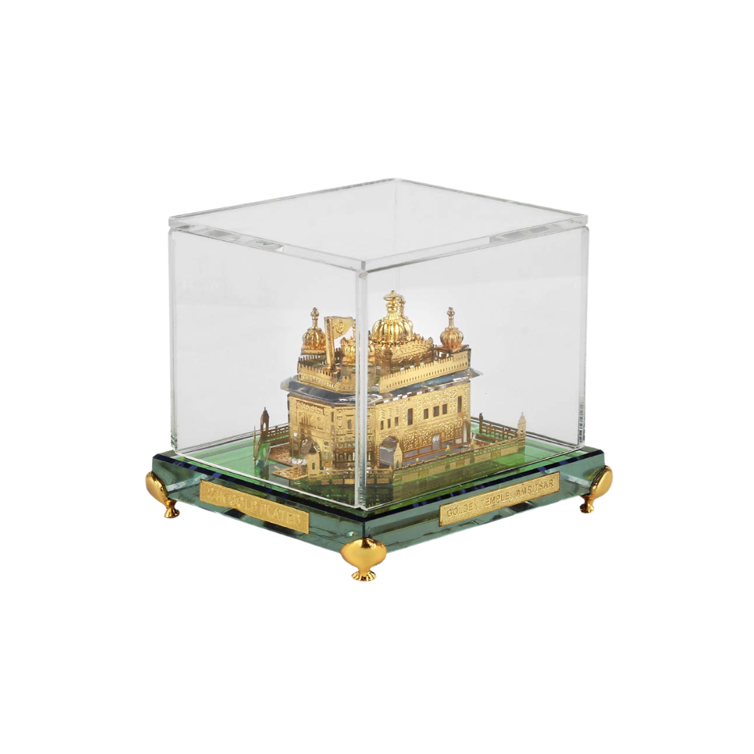 24K Gold Plated Golden Temple Square Crystal Showpiece (14 × 8.89 × 8.89 cm)