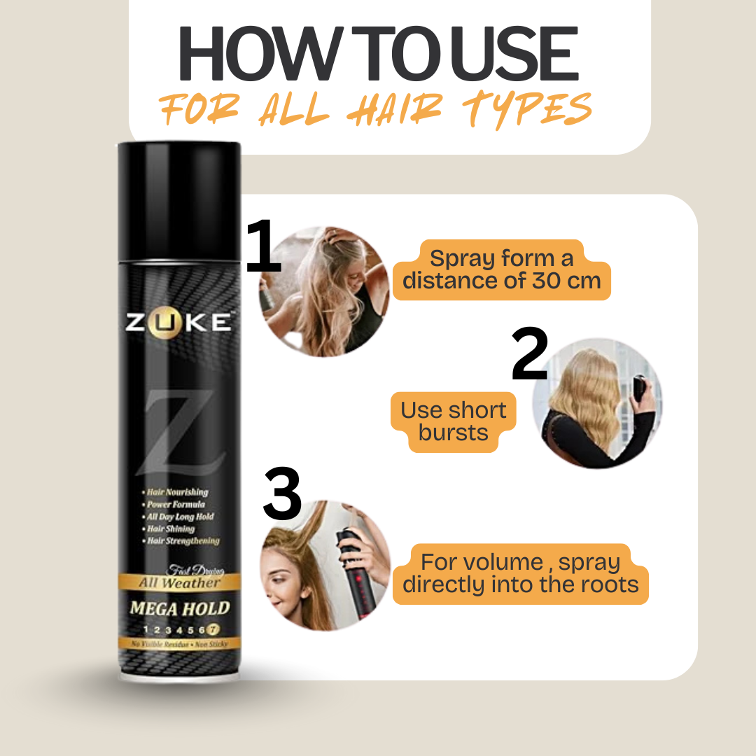 Zuke Strong Hold Power Hair Spray For Men & Women 7 No Black-250ml
