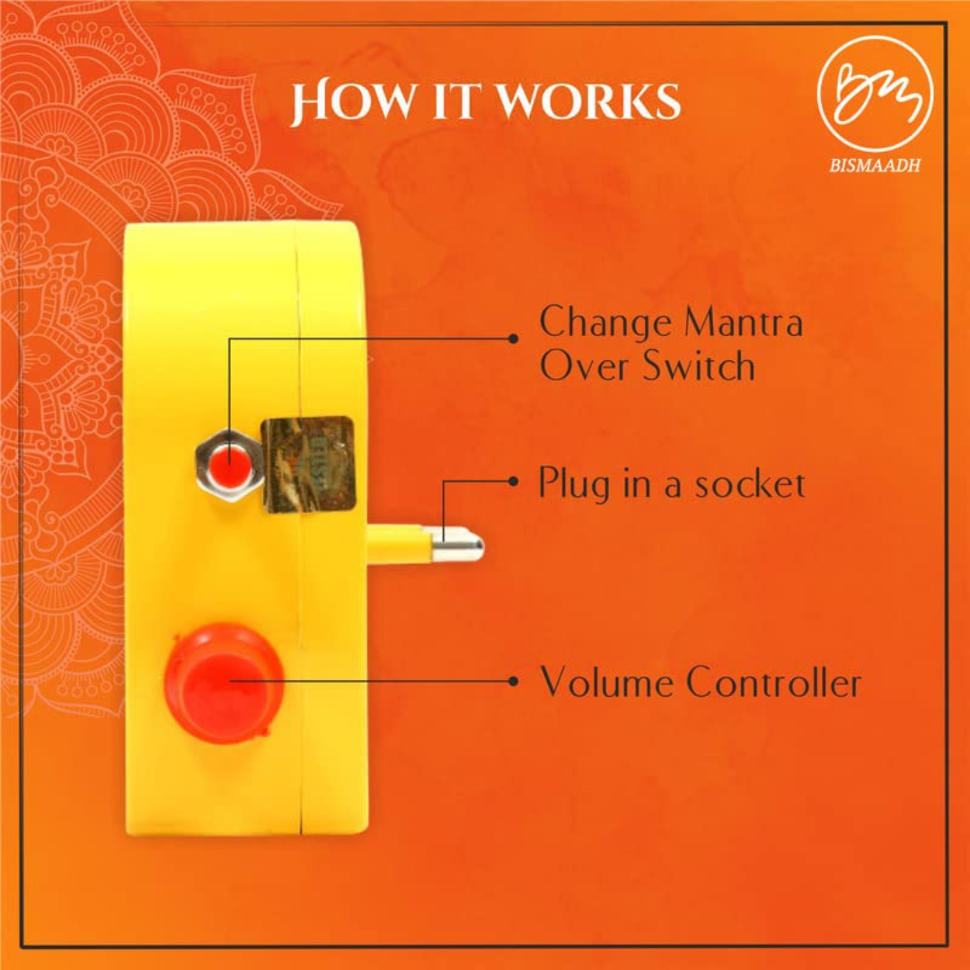 Bismaadh Electric Yellow Mantra Chanting Bell – Just Plug & Play Hanuman  10 in 1