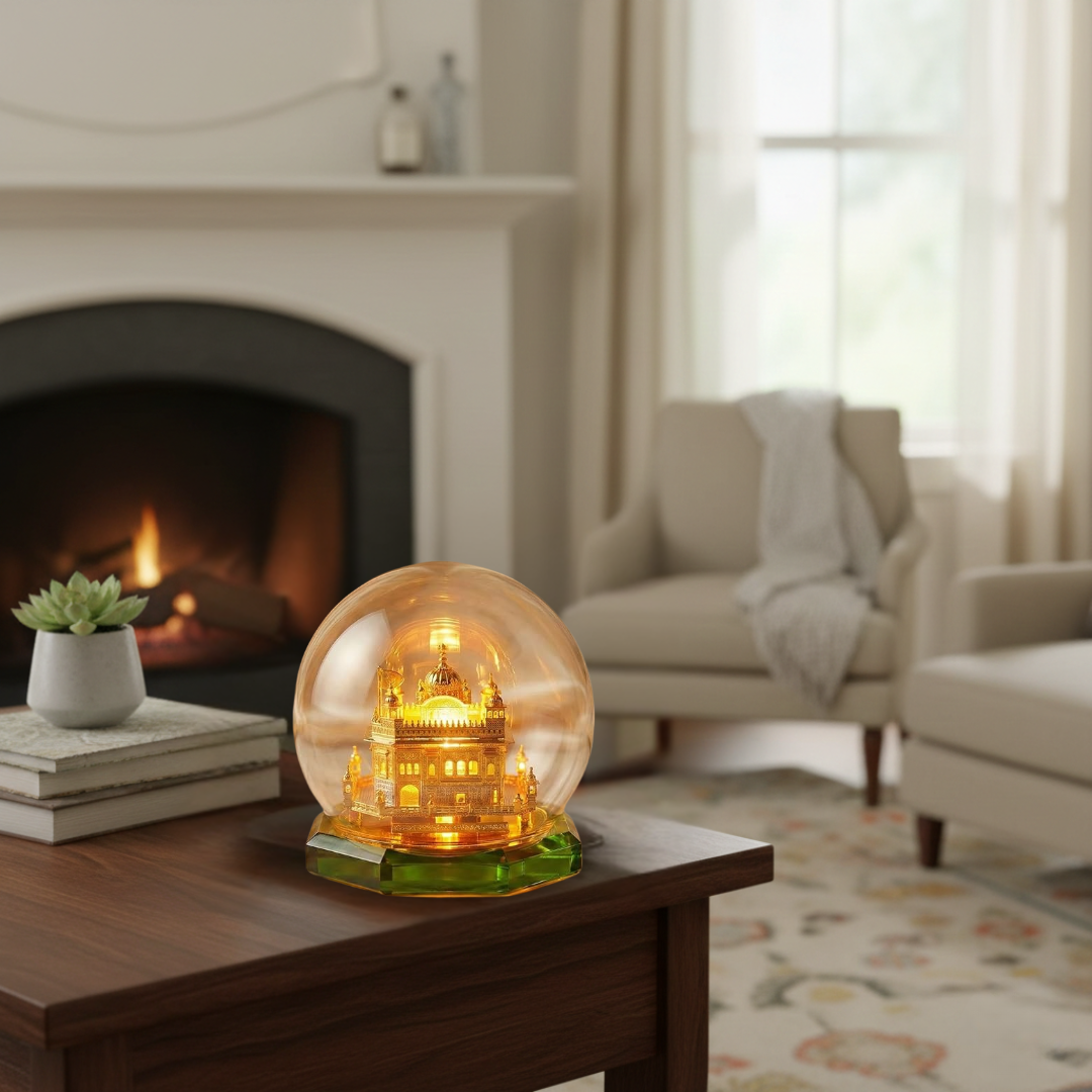 24K Gold Plated Golden Temple Crystal Dome Showpiece ( With Led Light Small)