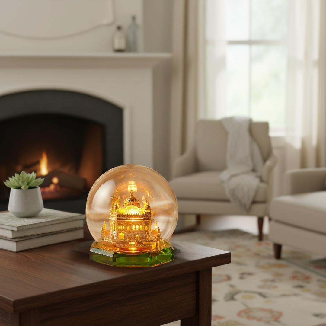 24K Gold Plated Golden Temple Crystal Dome Showpiece ( With Led Light Big)