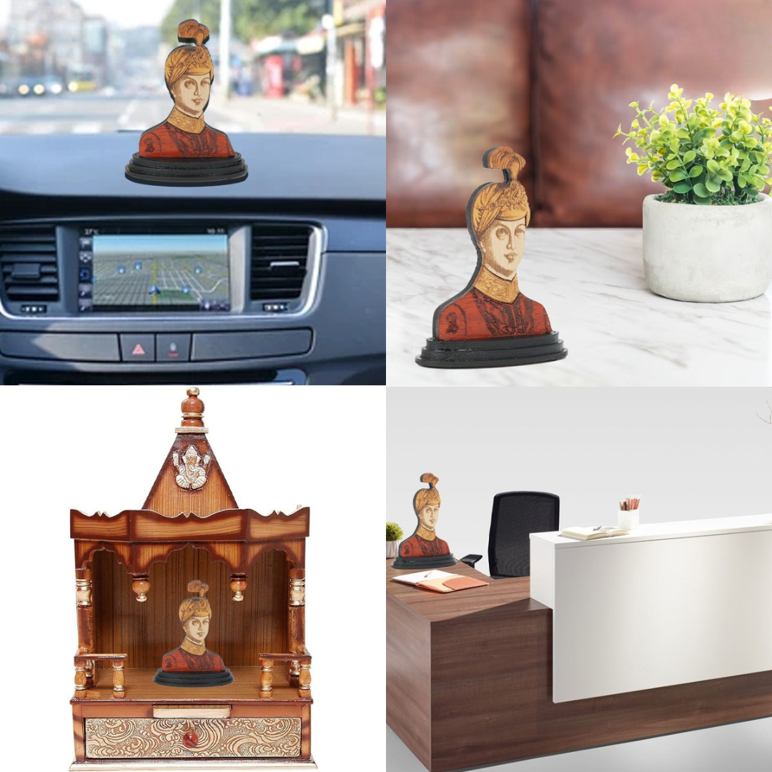 Wooden Spiritual Car Dashboard Stand Guru Harkrishan Singh Ji