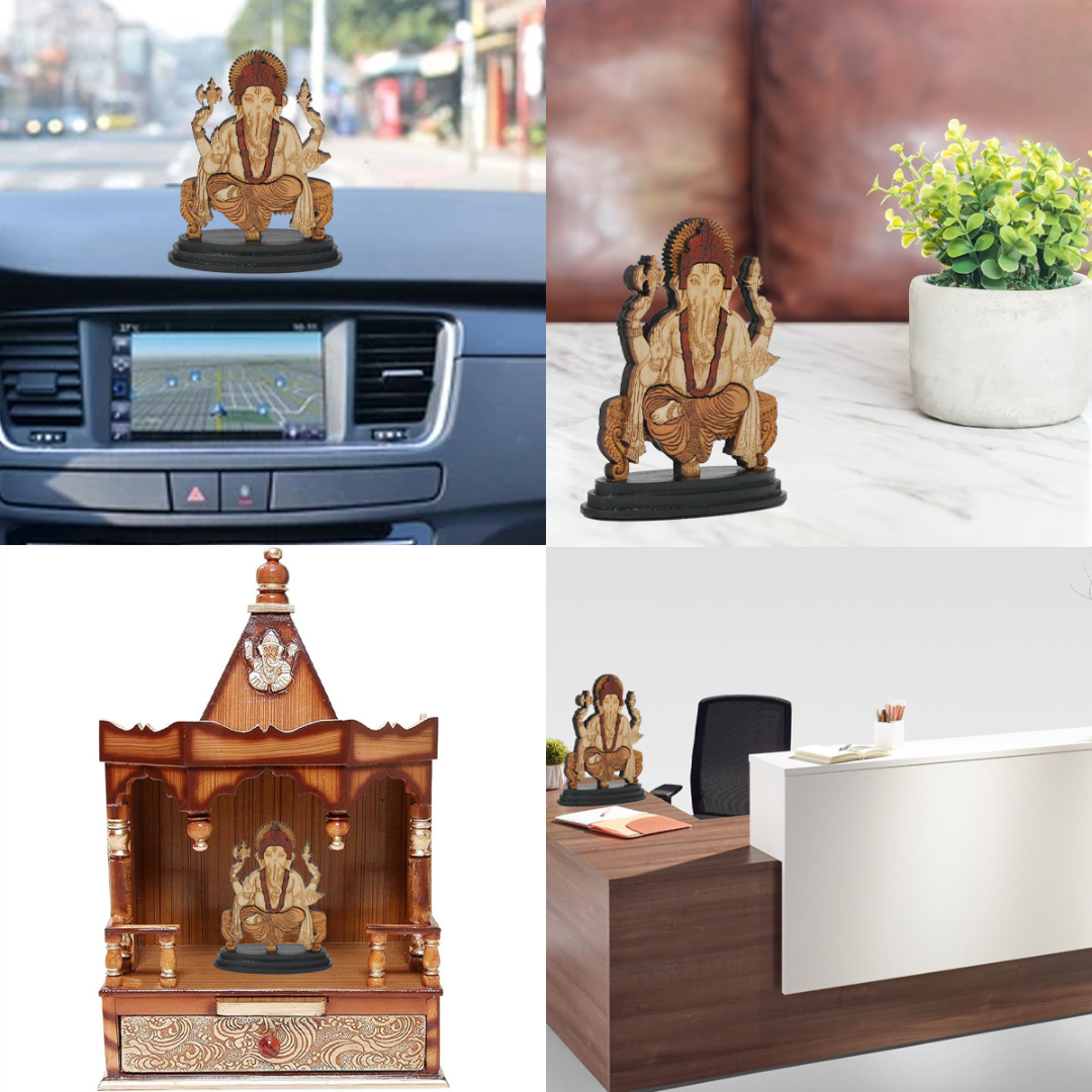 Wooden Spiritual Car Dashboard Stand Ganesh ji