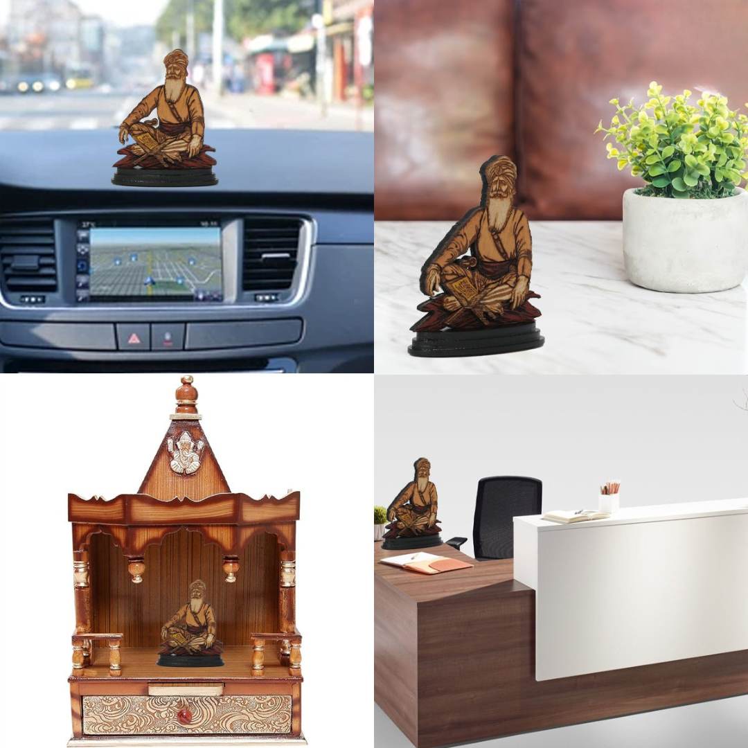 Wooden Spiritual Car Dashboard Stand Baba Deep Singh Ji