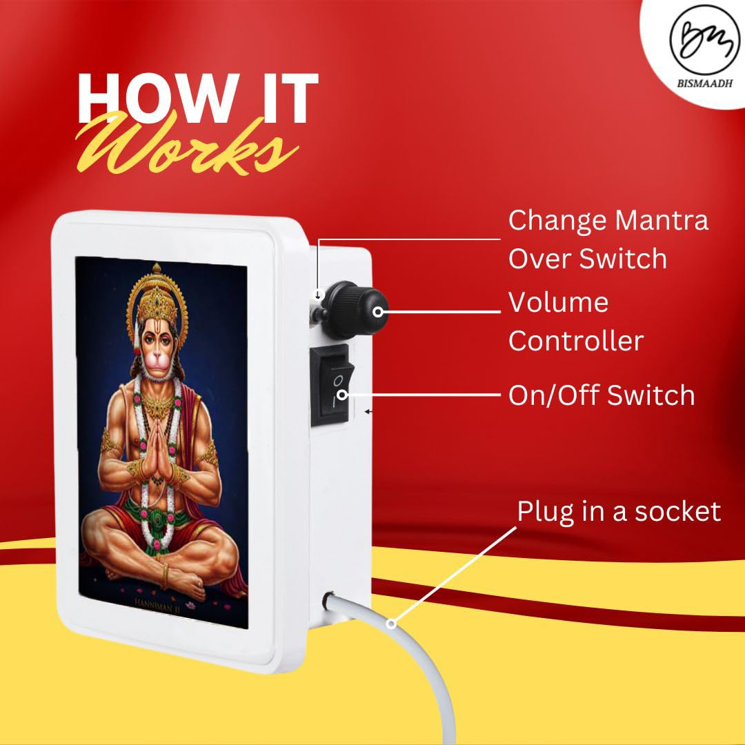 BISMAADH Classic Wired 10 in 1 Mantra Box with 4-Inch LED Display Specially Curated Famous Hanuman Chalisa Mantra
