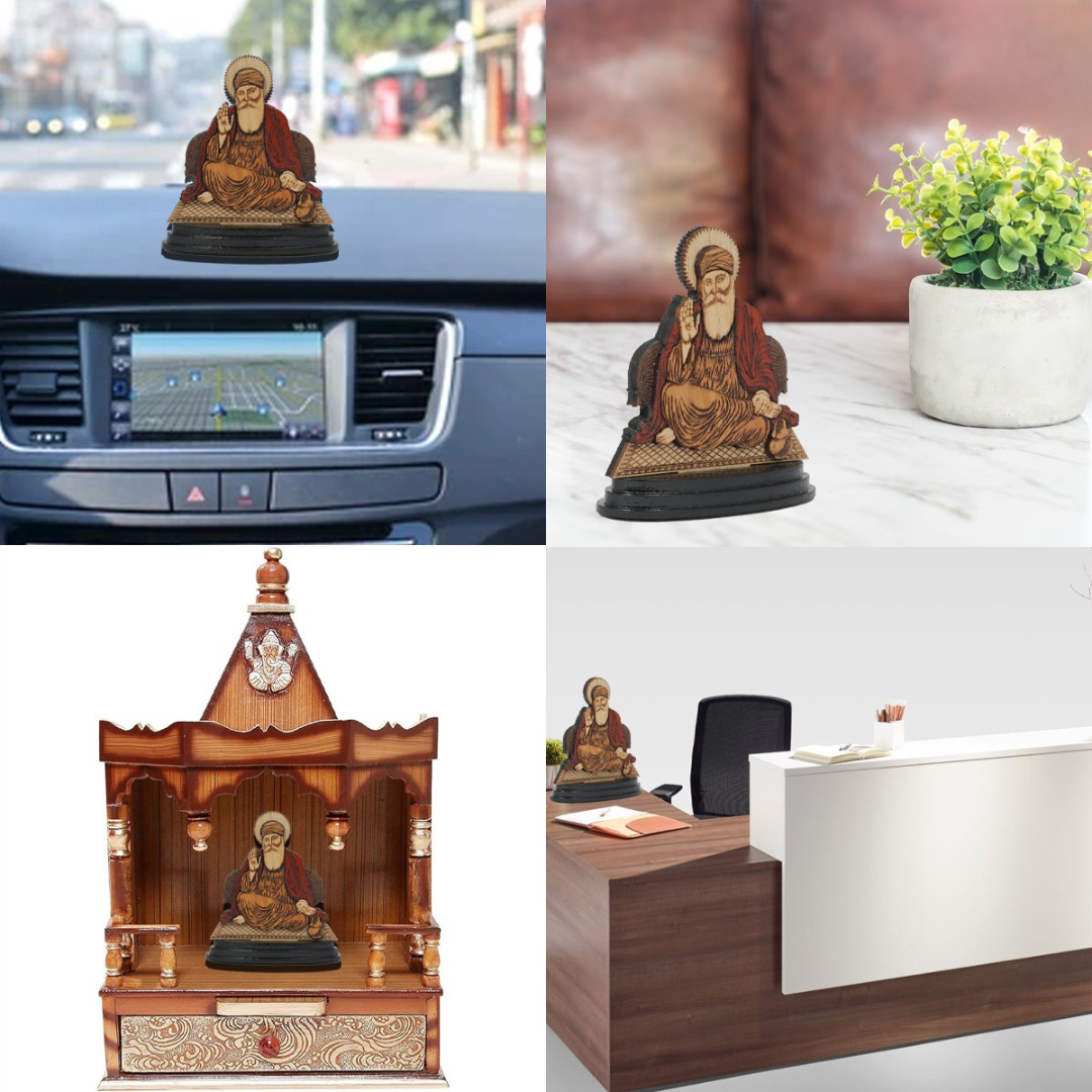 Wooden Spiritual Car Dashboard Stand Guru Nanak Dev Ji