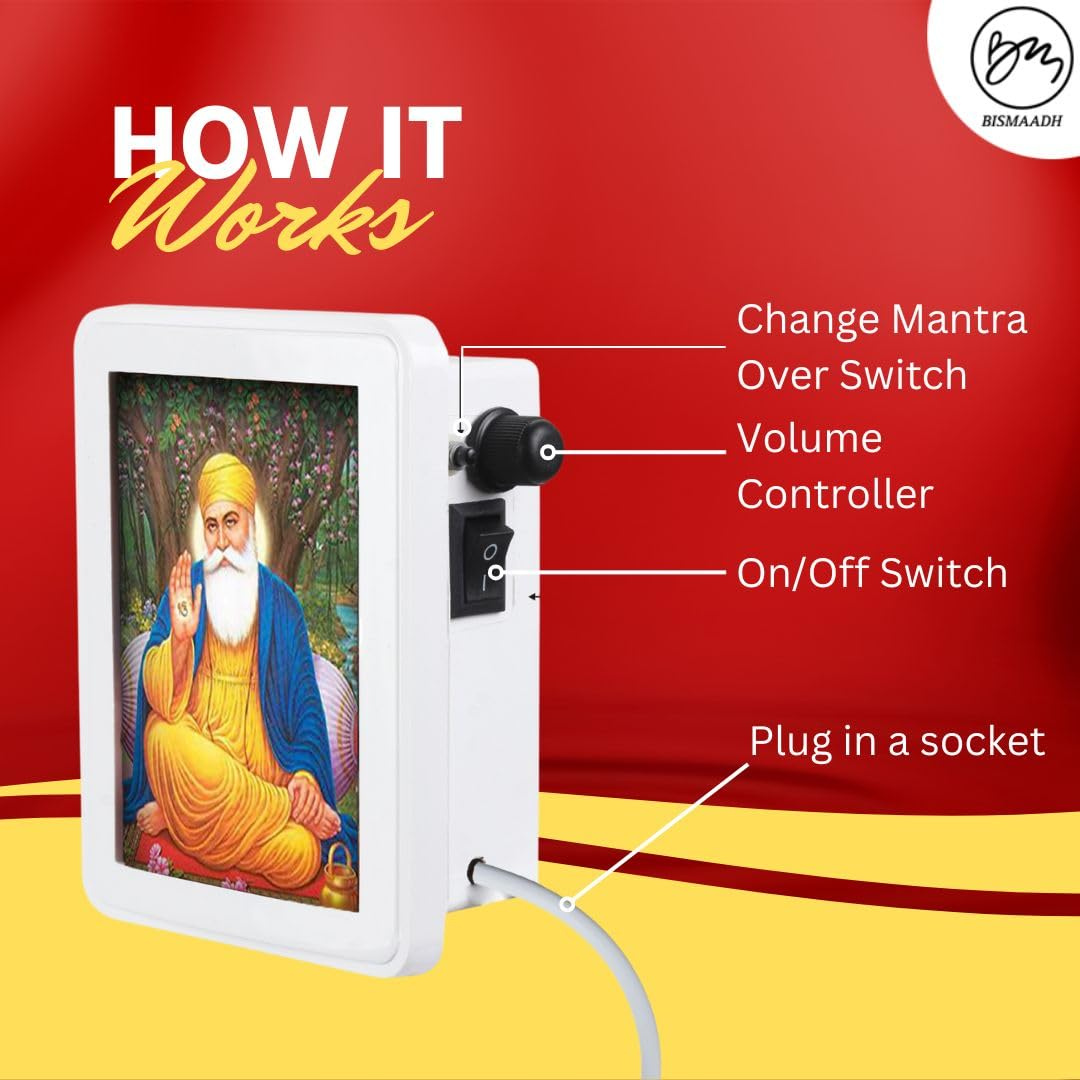 BISMAADH Classic Wired Mantra Box with 4-Inch LED Display with 10 in 1 Gurbani Box Satnam Waheguru, Mool Mantra Speaker
