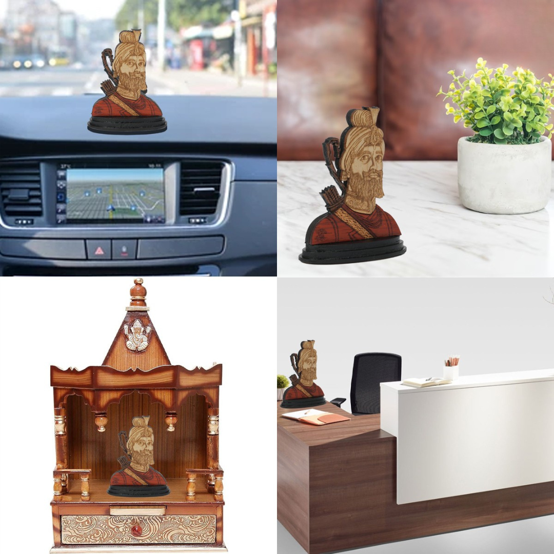 Wooden Spiritual Car Dashboard Stand Guru Gobind Singh ji