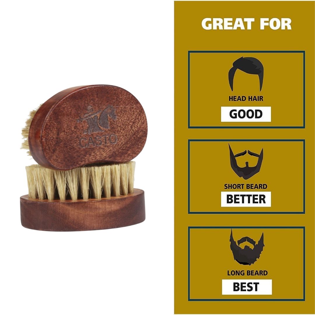 CASTO Beard Brush With 100% Natural Boar Bristles (Travel Size)